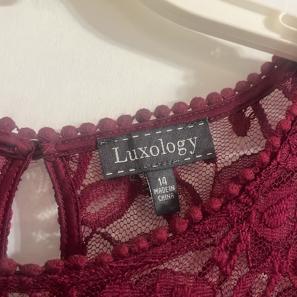 Luxology Women lace and Sheer Burgundy Lined Three Quarter Sleeves Dress size 14 - Picture 8 of 14